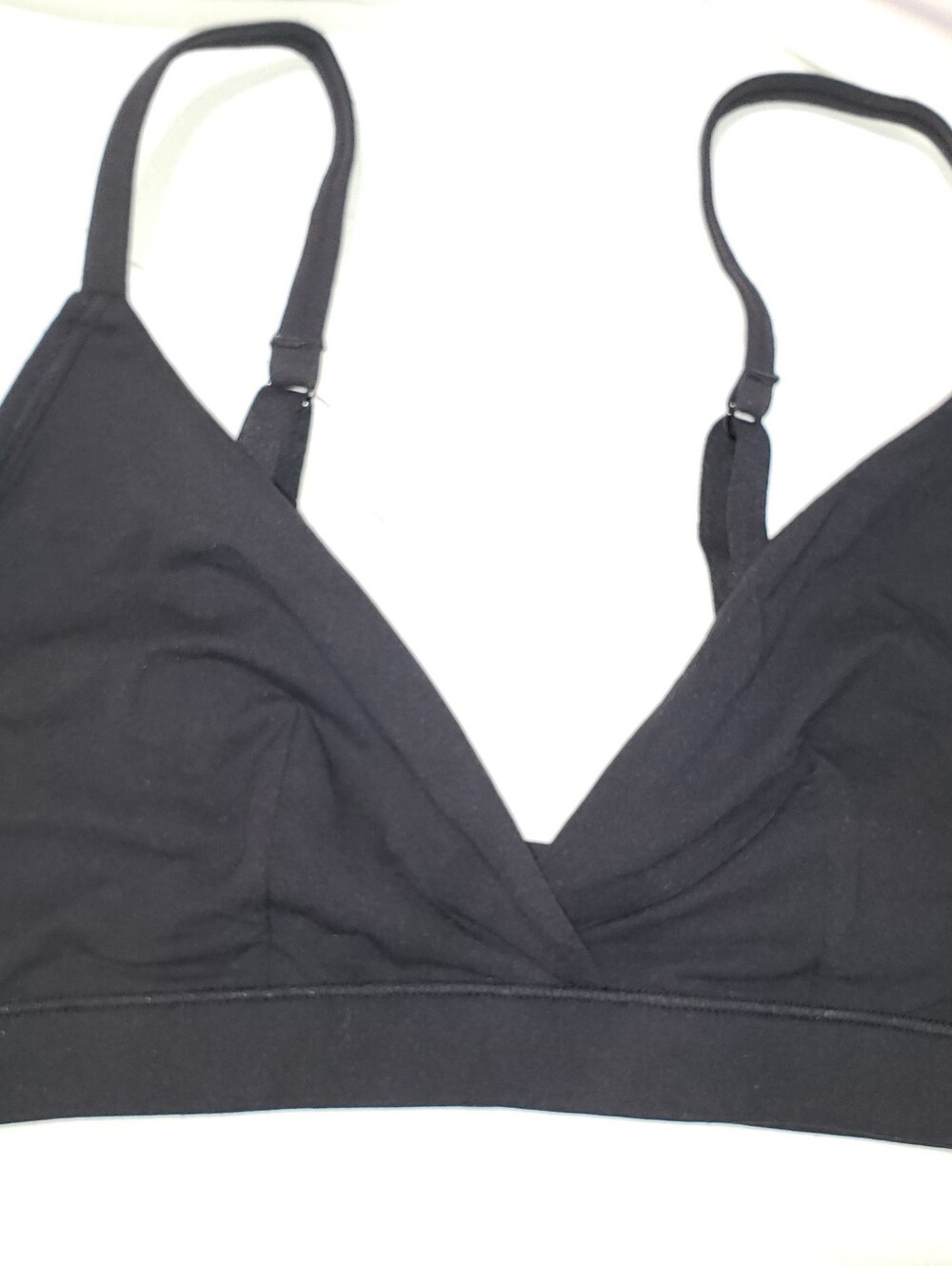 Women's Large Pull On Wire Free Super Soft Triangle Bralette in Black NWT